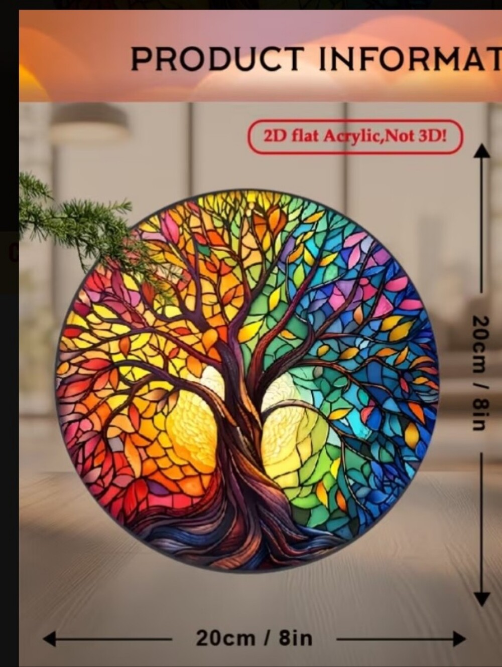 Multicolor Tree of Life Hanging Wall Art – Vibrant Stained-acrylic Style Accent - Picture 2 of 8